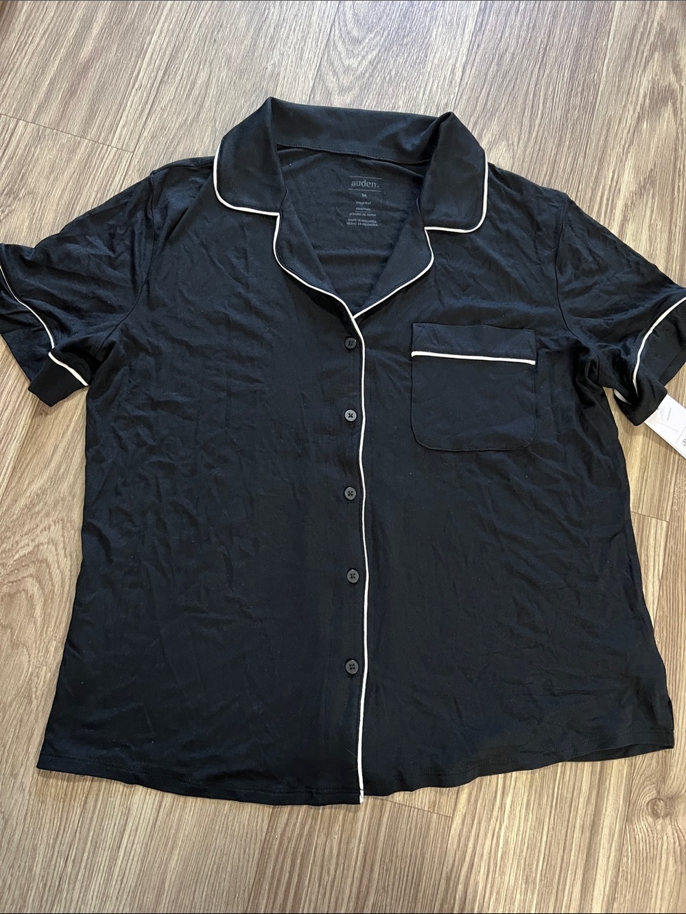 NWT- AUDEN Cloud-Knit Black Short Sleeve Pajama Shirt Sleepwear - Picture 7 of 10